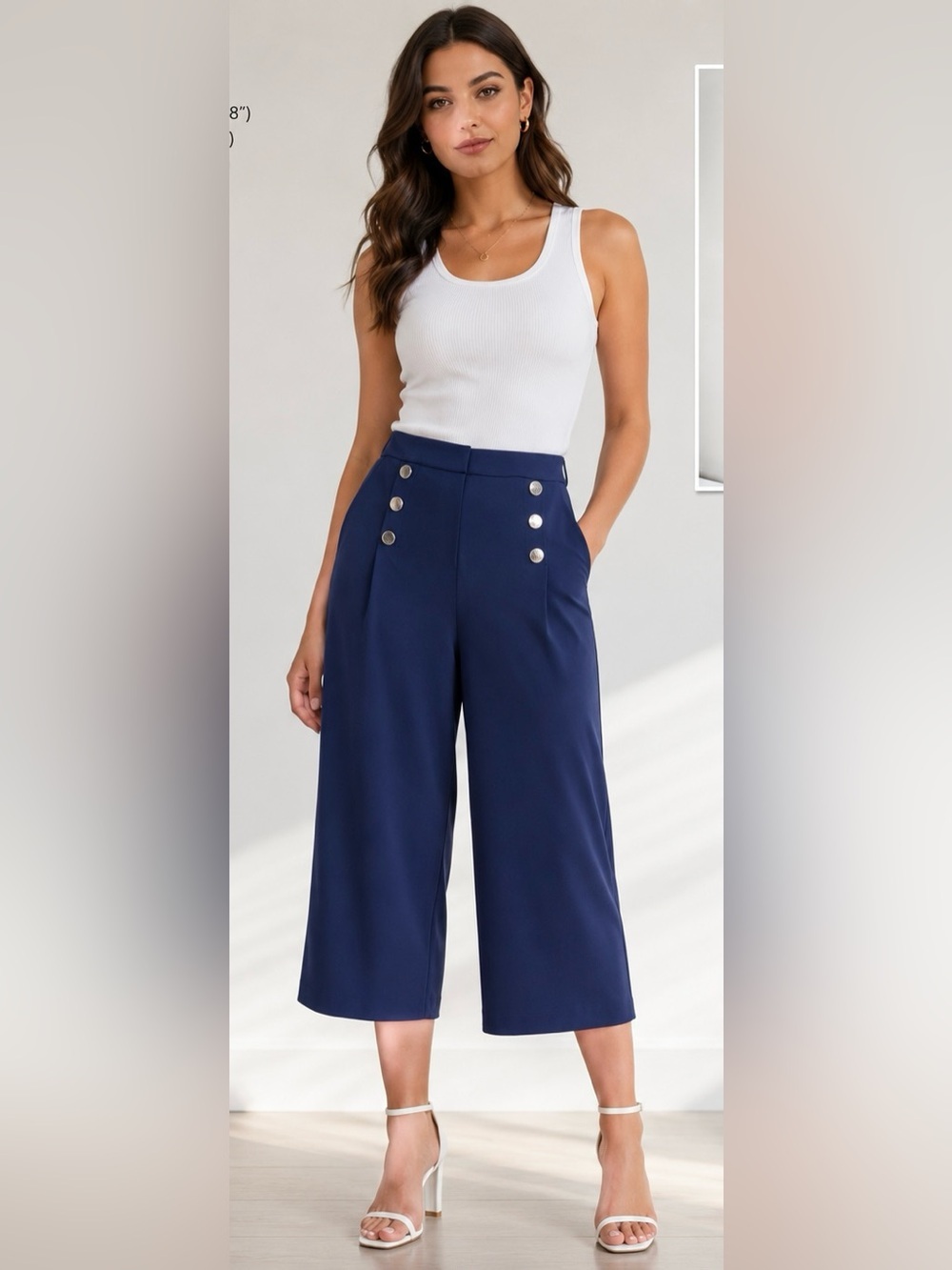 Ashley Stewart Navy Blue Button-Front Wide Leg Culotte Pants Plus Size 14/16